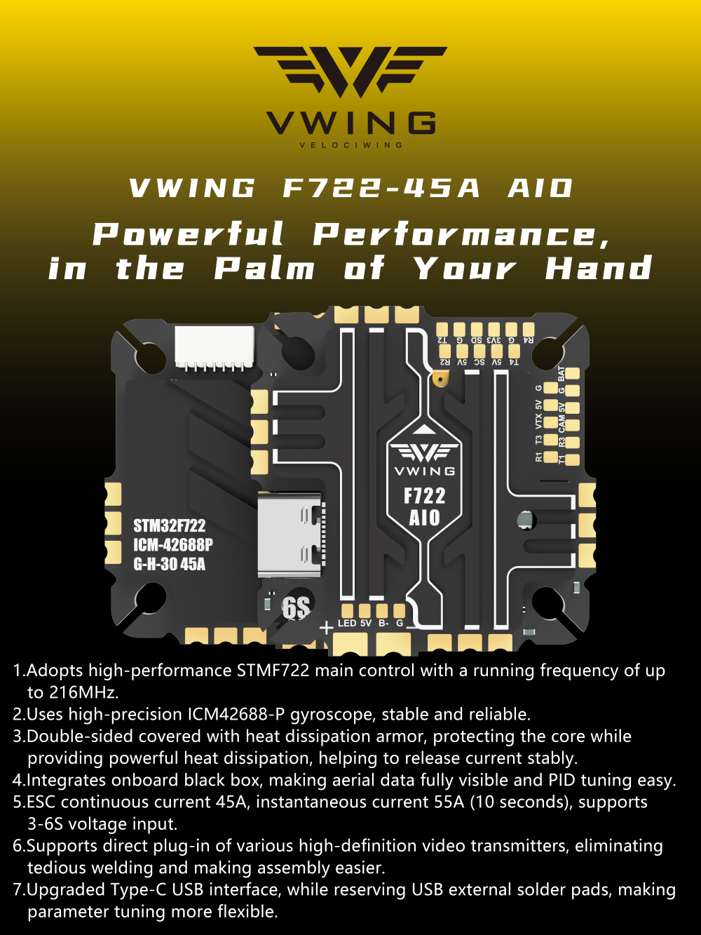 VWING F722 AIO Flight Controll - Betaflight Fc recension och pris